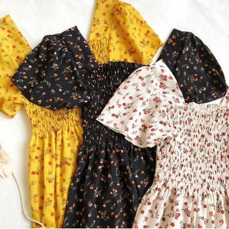 Printemps été robe en mousseline de soie femmes robes mi-longues femme à manches courtes taille élas