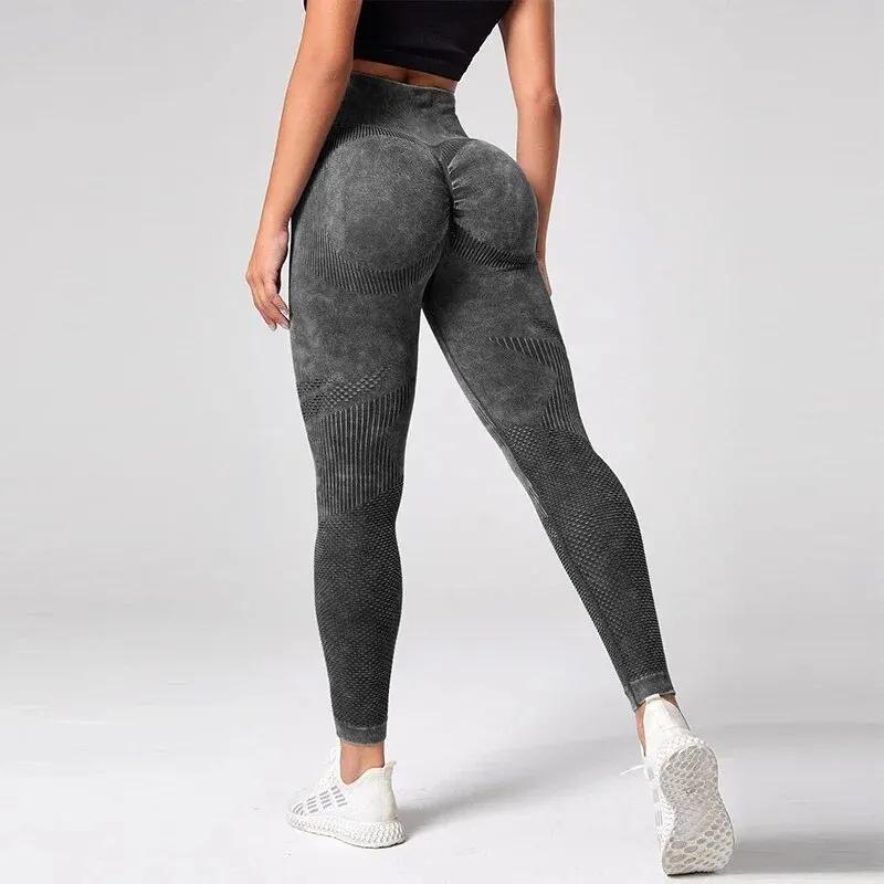Leggings Yoga Femmes Taille Haute Sans Couture - Fitness Gym Collants Sport Élastiques Froissés Fesses