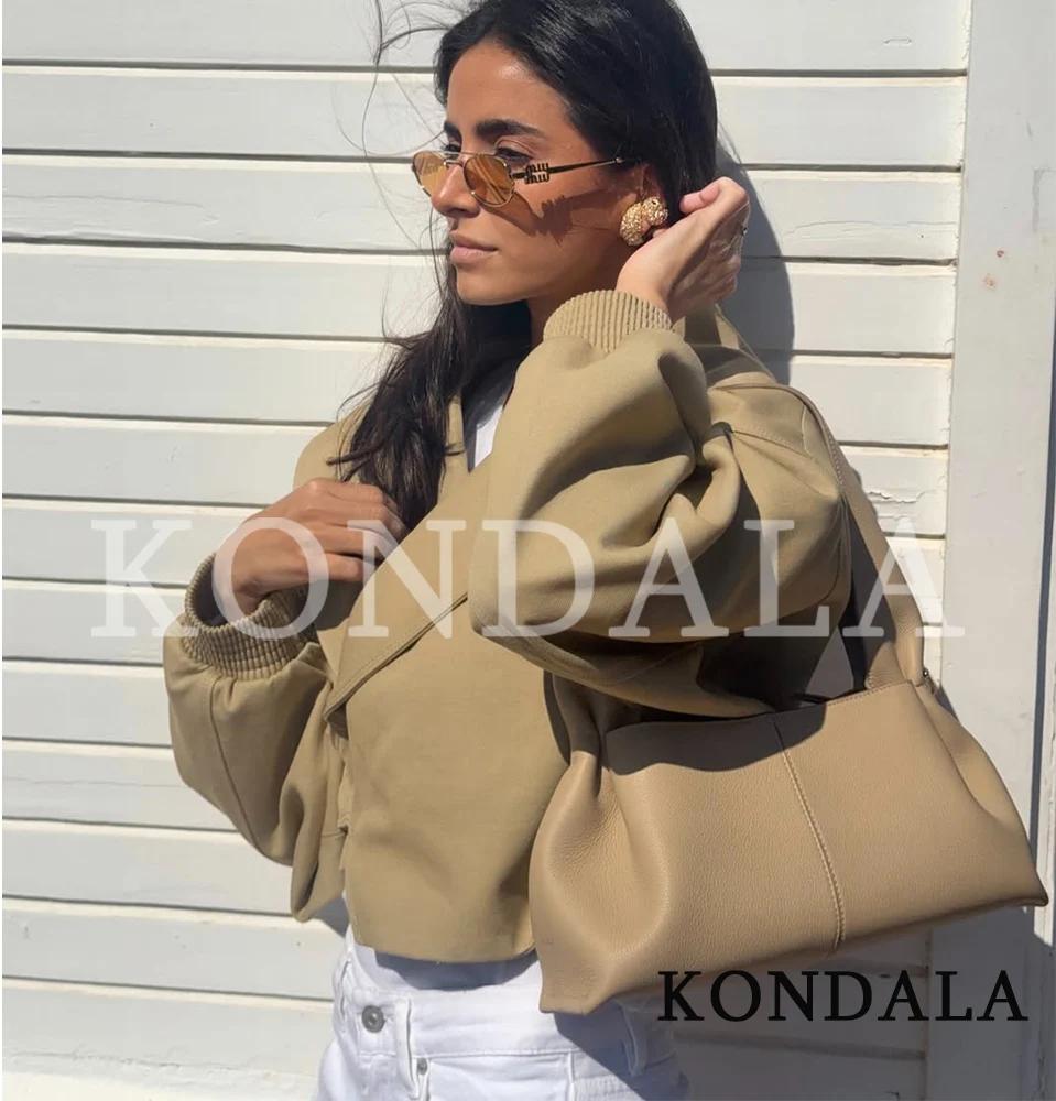 KONDALA Veste Courte Femme Urbaine Chic et Décontractée avec Ceinture, Style High Street, Élégante e