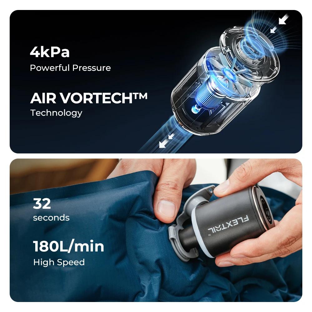 FLEXTAIL TINY PUMP 2X - Pompe à air portable 4 kPa avec lumière de camping et batterie 1600 mAh, inf