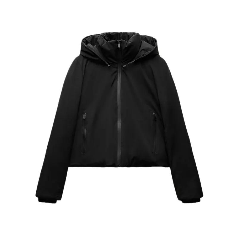 ETJ 2025 automne/hiver nouveau femmes court imitation vent imperméable à capuche épais chaud coton v