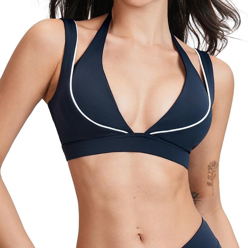 Ningyu femmes couleur bloquant Yoga soutien-gorge haut de gamme mode beau dos gymnastique soutien-go