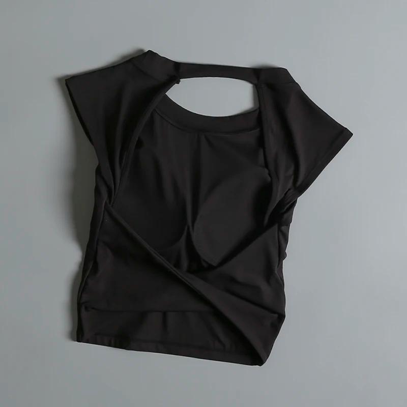 Costume de Yoga haut de sport pour femmes avec coussin de poitrine, T-shirt Sexy à manches courtes,