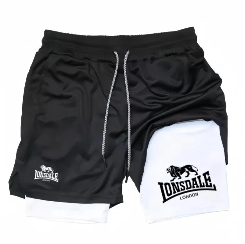 Short de course imprimé 2 en 1 pour hommes, short de Compression d'entraînement de gymnastique avec