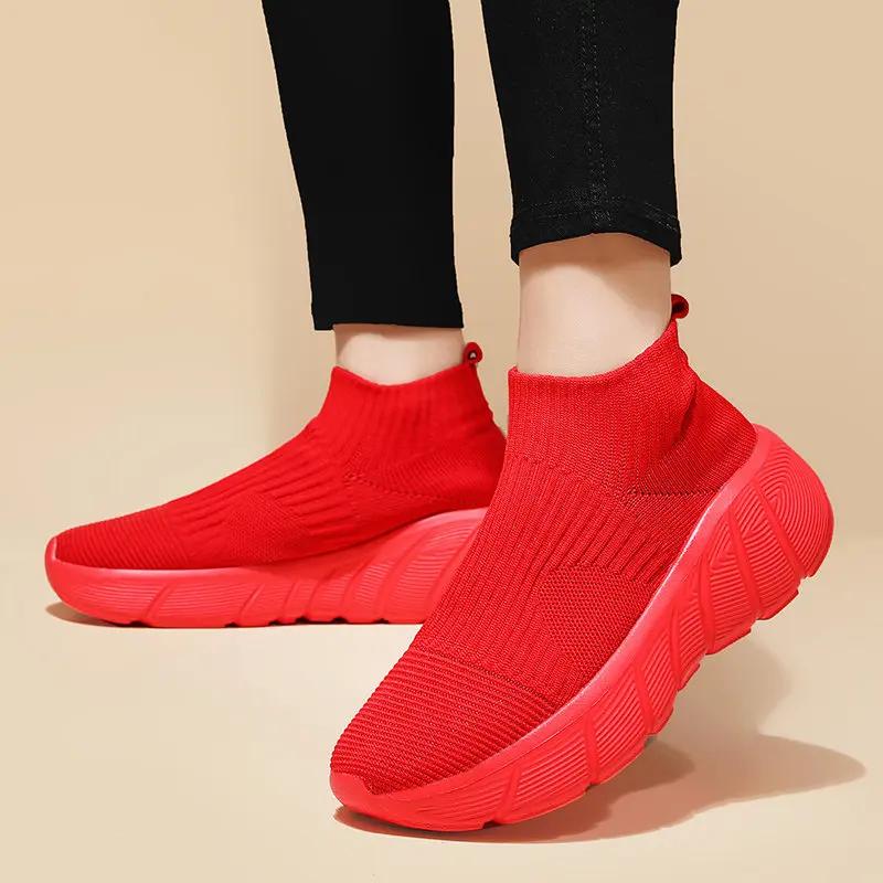 Chaussures de course à plateforme montantes pour hommes et femmes, baskets de sport, chaussettes res