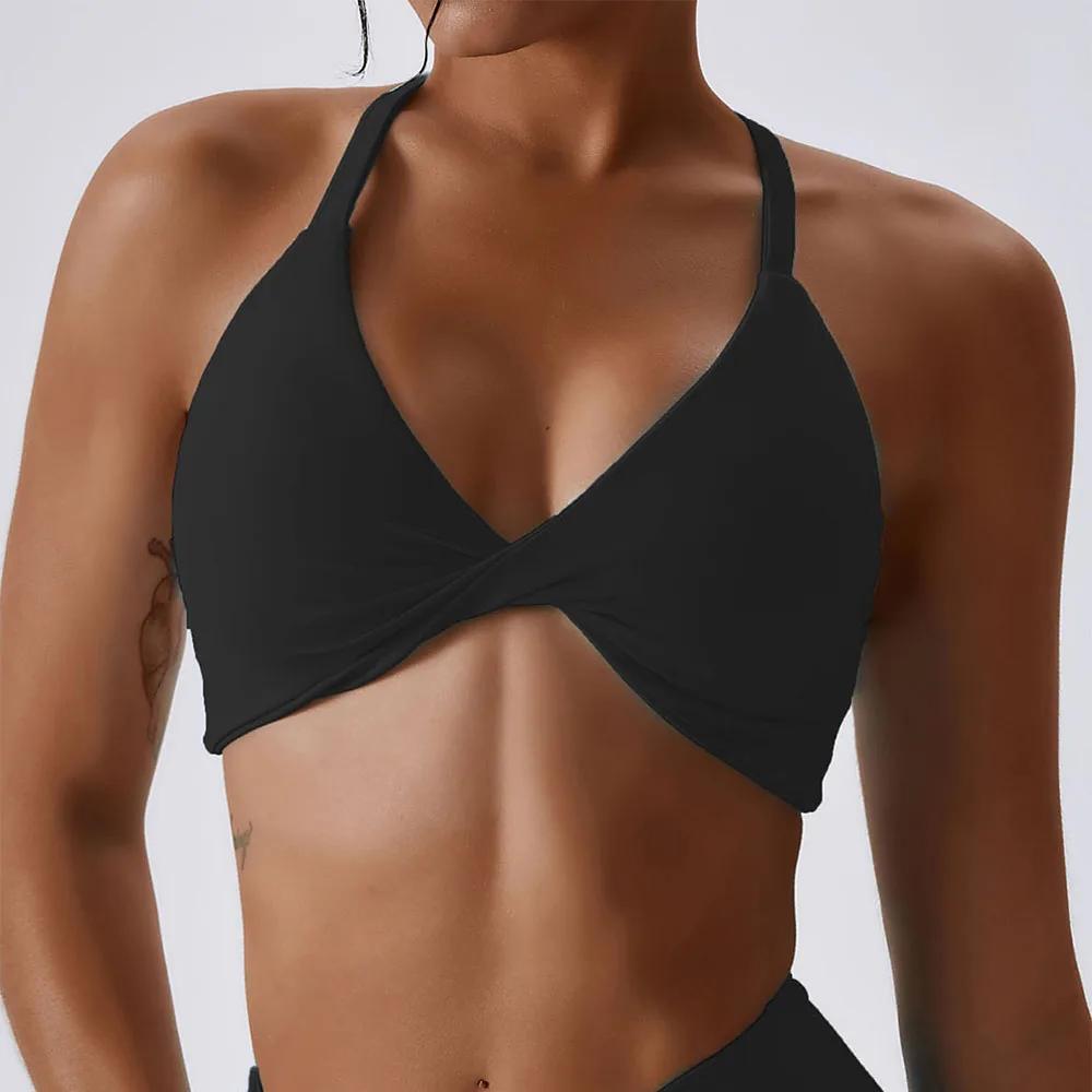 Soutien-gorge de sport Anfilia pour femmes - Licou cou haute élastique avec rembourrage amovible