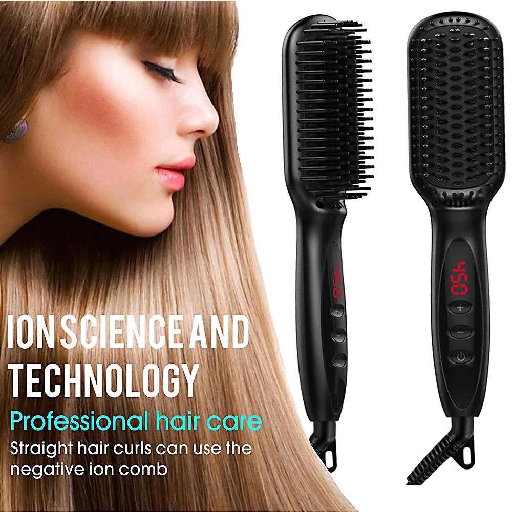 Brosse à Lisser les Cheveux, Peigne Électrique, Chaud, Anti-Brûlure, Céramique, Barbe