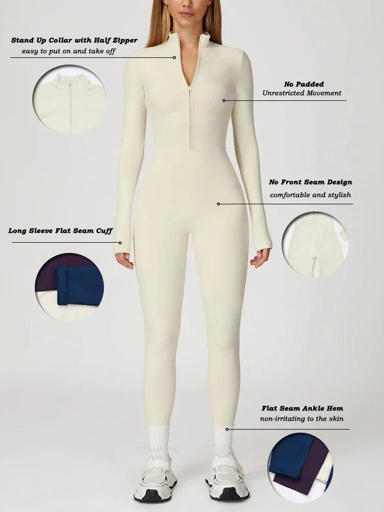 Combinaison de sport pour femme VITALINOVO, doublée polaire, à manches longues, zippée, pour yoga, c