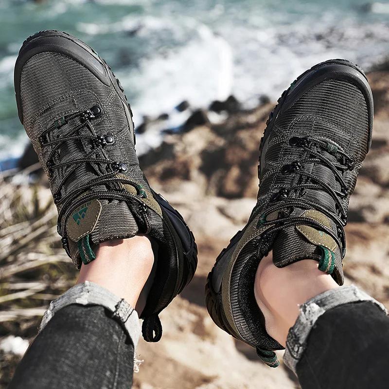 Chaussures randonnée homme cuir véritable HIKEUP - Semelle caoutchouc trekking 4 saisons plein air