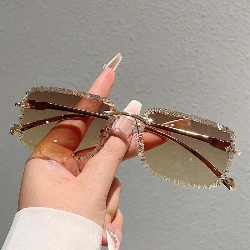 KAMMPT lunettes de soleil carrées sans monture hommes mode Vintage dégradé nuances décontractées fem