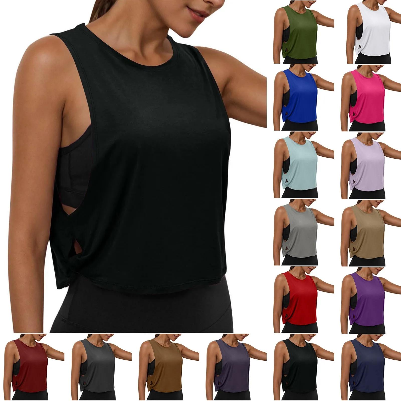 Femmes sans manches dessus de Yoga course débardeur court haut court gilet athlétique chemisier resp