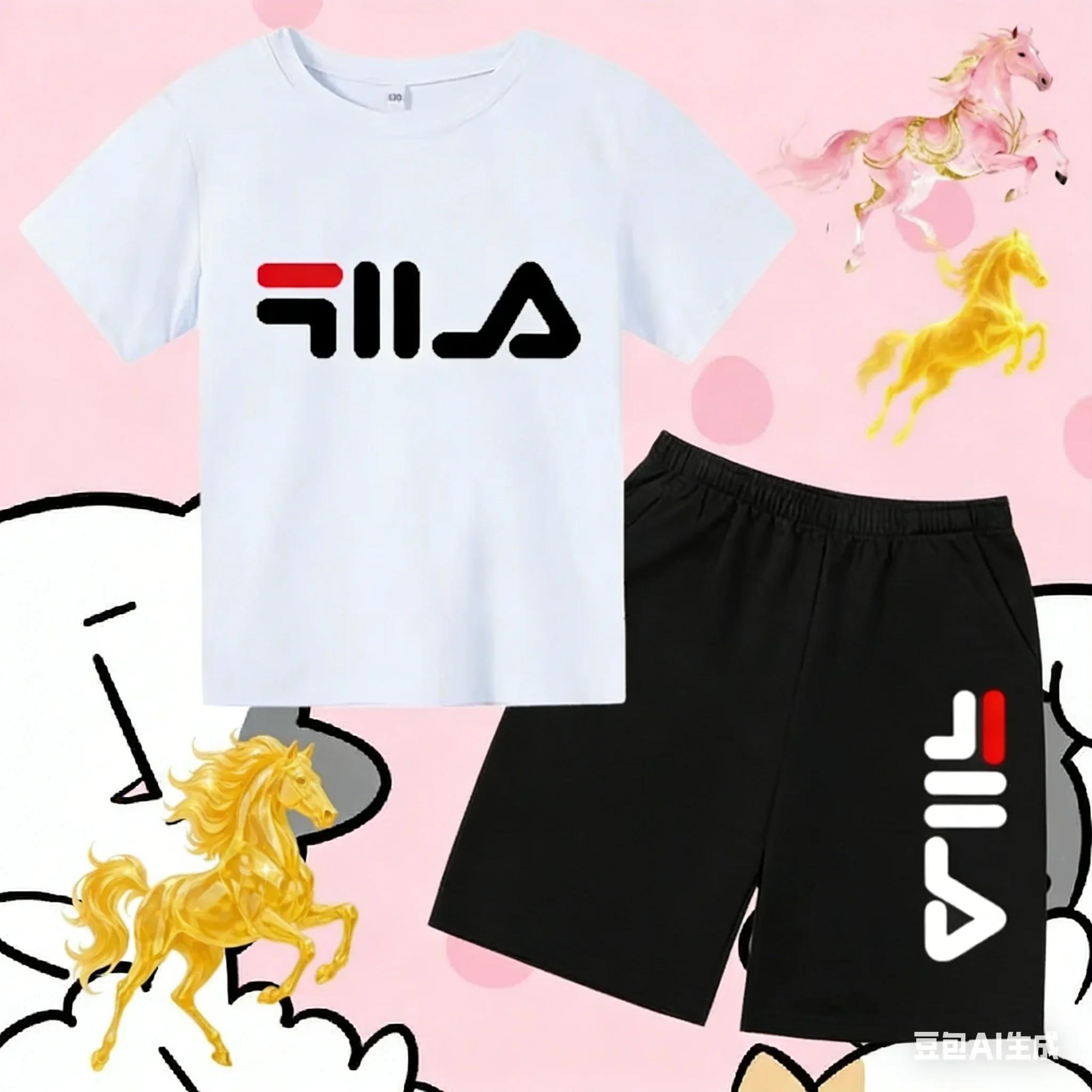 T-shirt et short décontractés à motif de lettres de dessin animé pour garçons et filles, ensemble de
