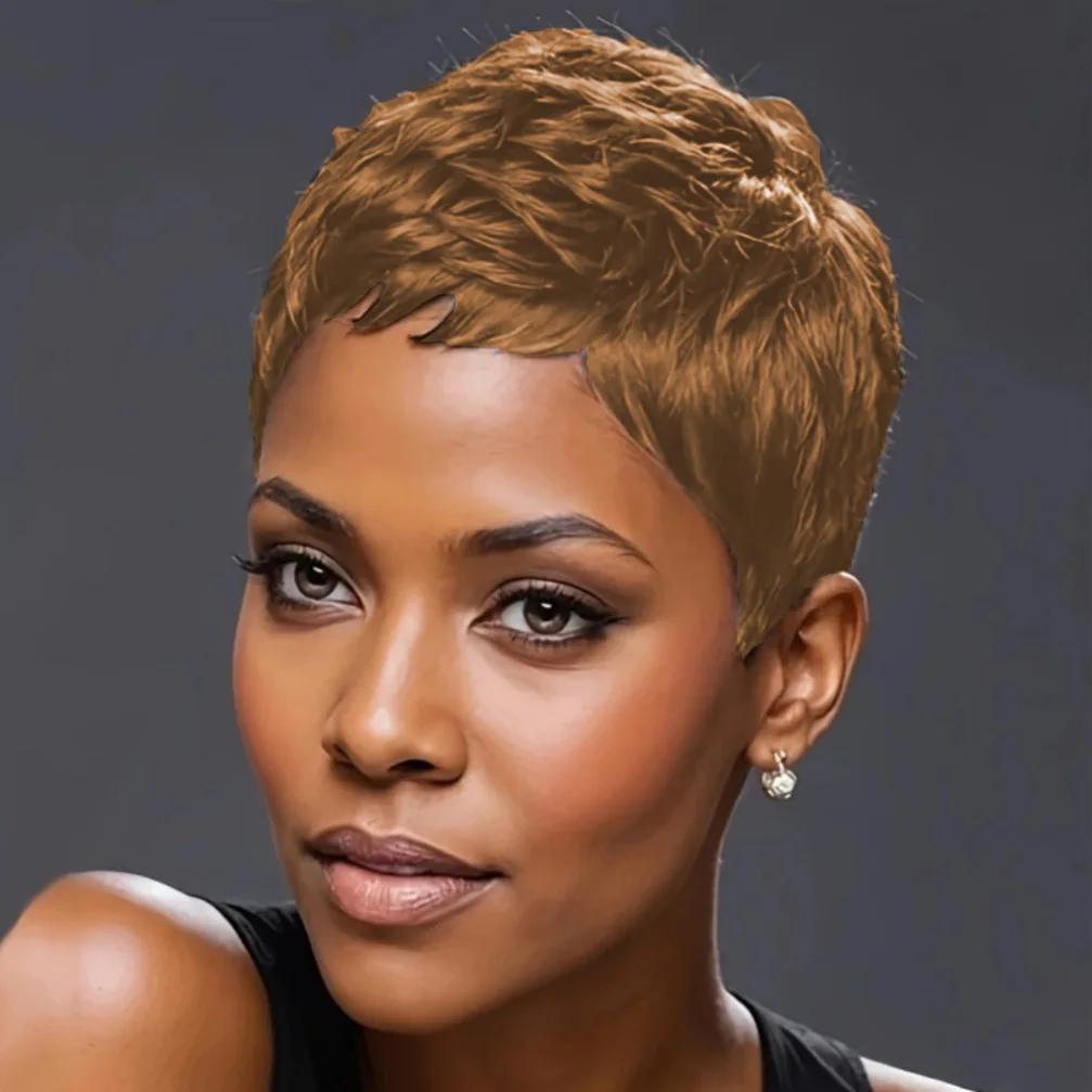 Perruque de cheveux humains ondulés bouclés, coupe Pixie, 4 pouces, densité 150%, pour femmes, entiè