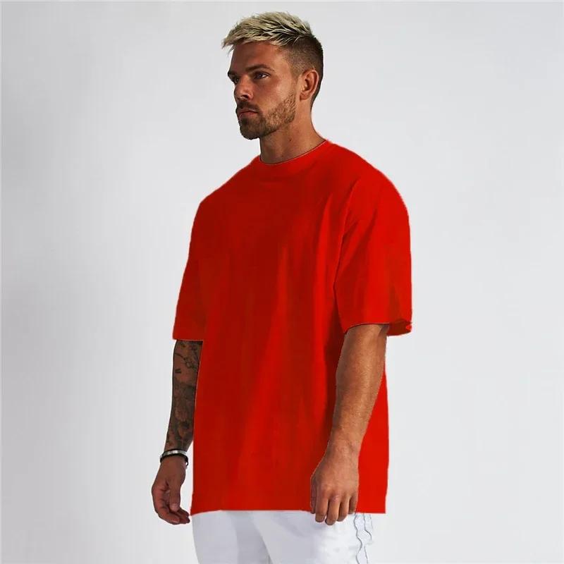 Couleur unie Gym course Sport vêtements Fitness surdimensionné chemise en coton ample hommes Hip Hop
