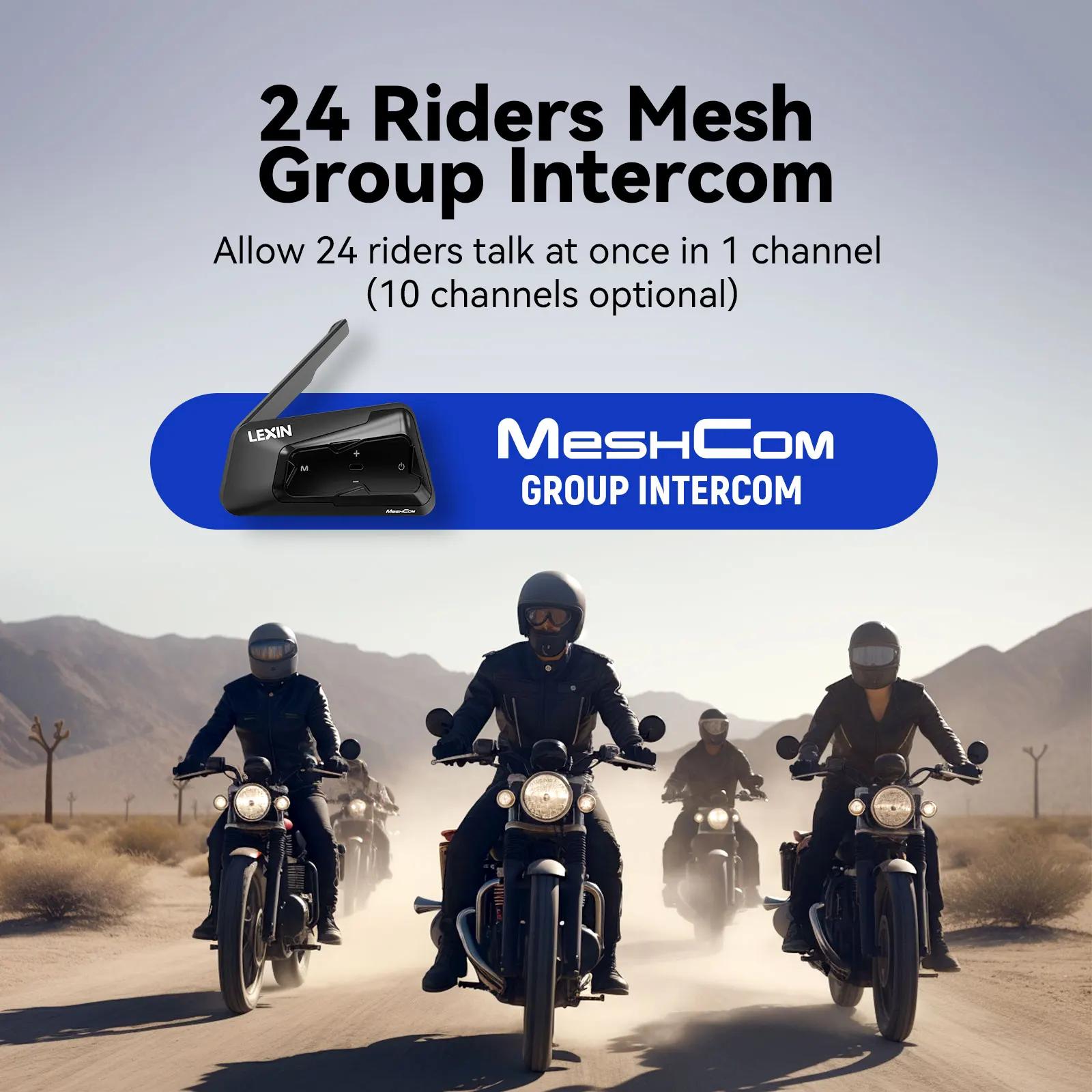 LEXIN-MeshCom-Oreillette Bluetooth Mesh pour moto, système de communication maillée, interphone audi