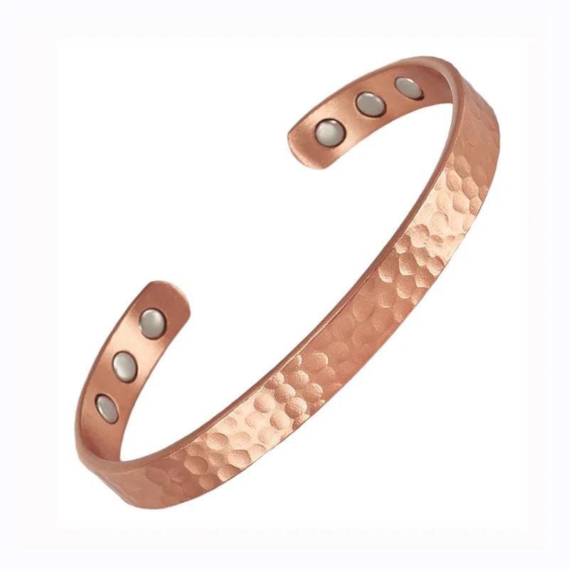 Bracelets Vintage en cuivre pur 99.9%, pour femmes et hommes, manchette de couleur Rose, breloques,