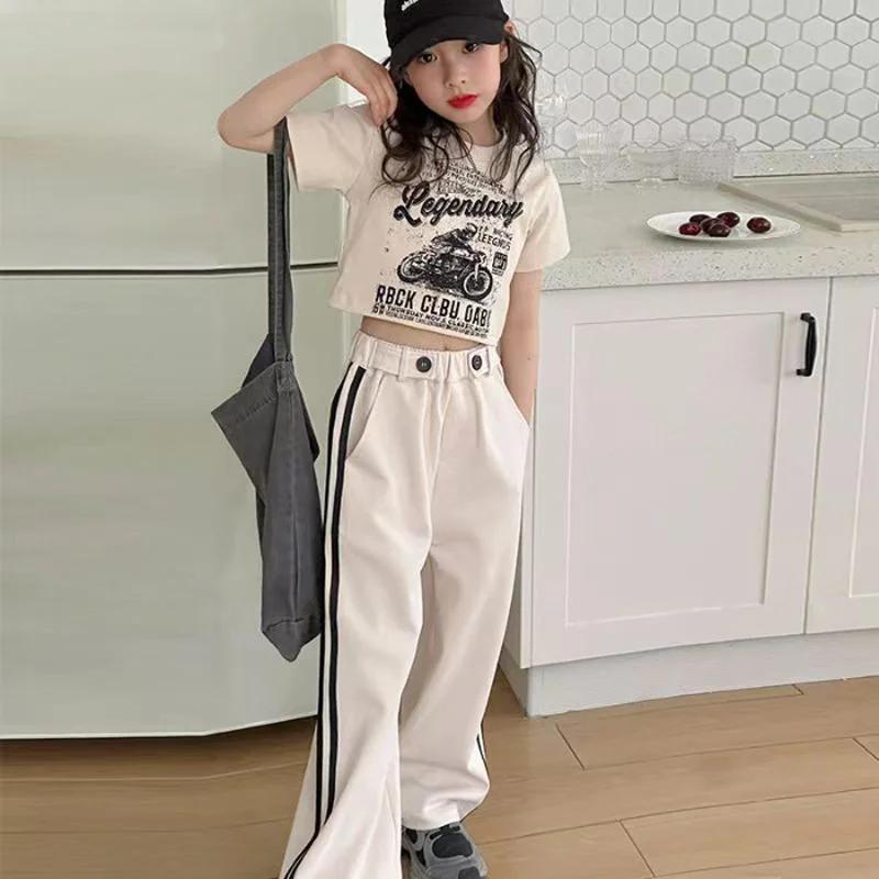 Costume décontracté d'été pour filles, T-shirt à la mode pour enfants, pantalon décontracté, robe d'