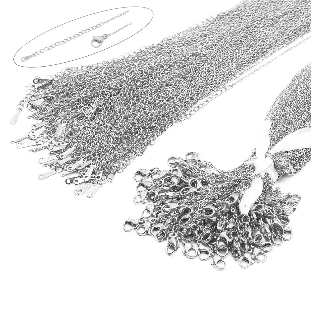 100 pcs/Lot en vrac en gros 304 en acier inoxydable couleur argent 45-50 cm lien de câble Rolo chaîn