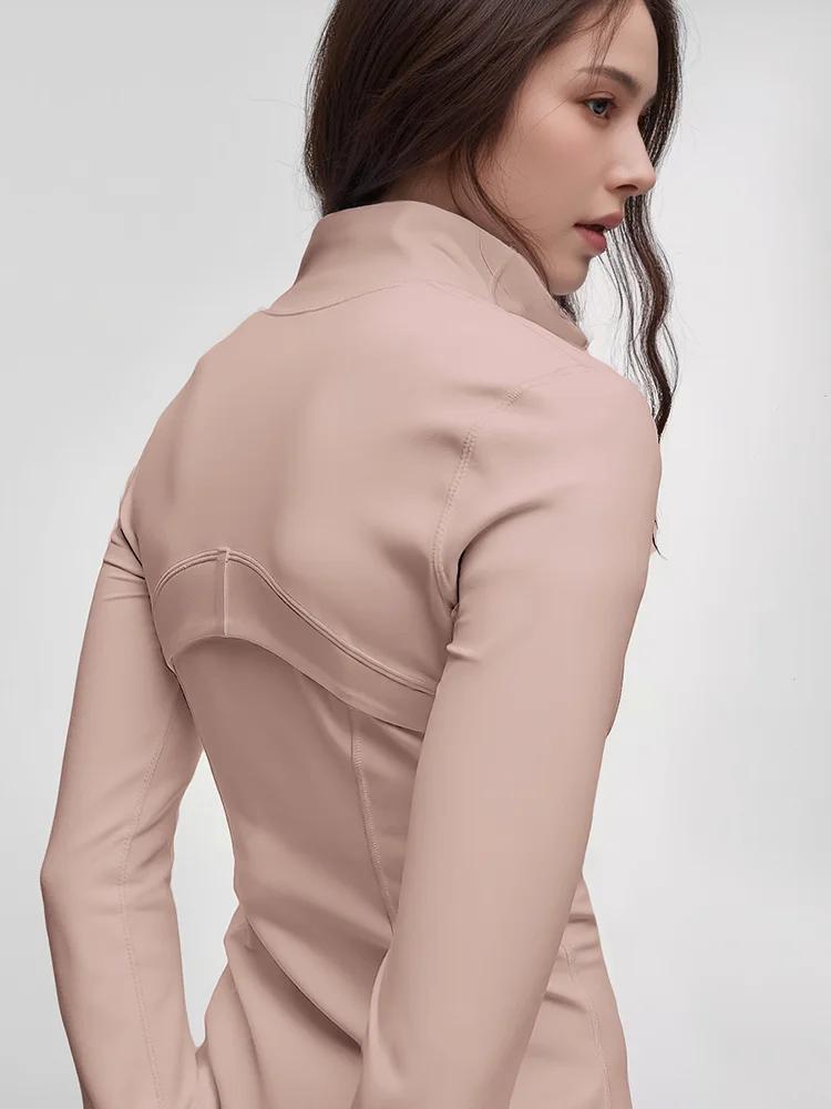 Veste de yoga pour femme avec fermeture éclair dorée, veste de sport à col montant, haut de fitness