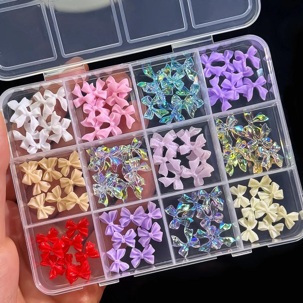 Breloques pour ongles en résine rouge, 12 grilles, nœud mixte 3D, fraise, perle, cœur d'amour, Nail