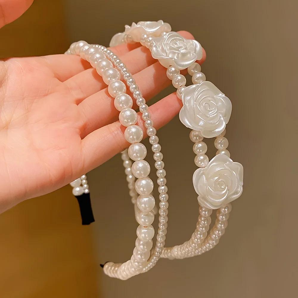 1/2 pièces de bandeaux de perles d'imitation pour filles mignonnes qui ne fait pas mal aux cheveux,