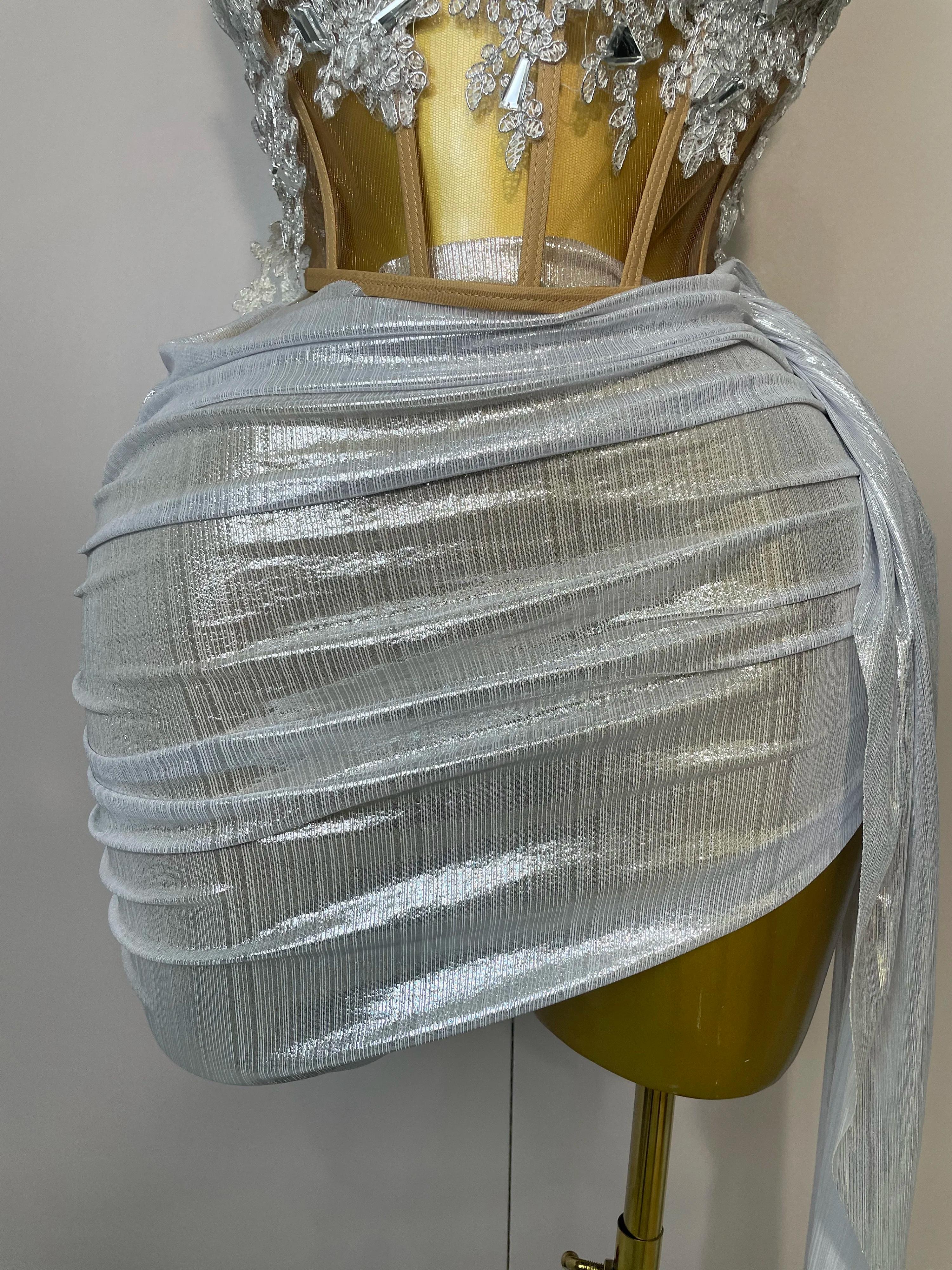 Robe courte sans bretelles à paillettes argentées scintillantes, ensemble de 2 pièces pour femmes, f