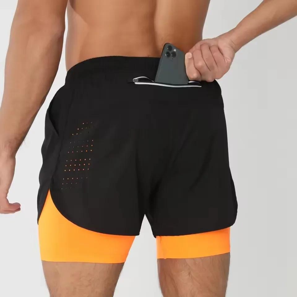 Shorts de course pour hommes, double couche, pour la gym et le fitness, pantalons de sport d'été à s