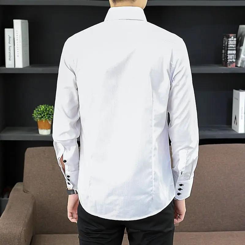 Chemise de direction pour hommes, coupe coréenne, tenue de bureau formelle à pression permanente, re