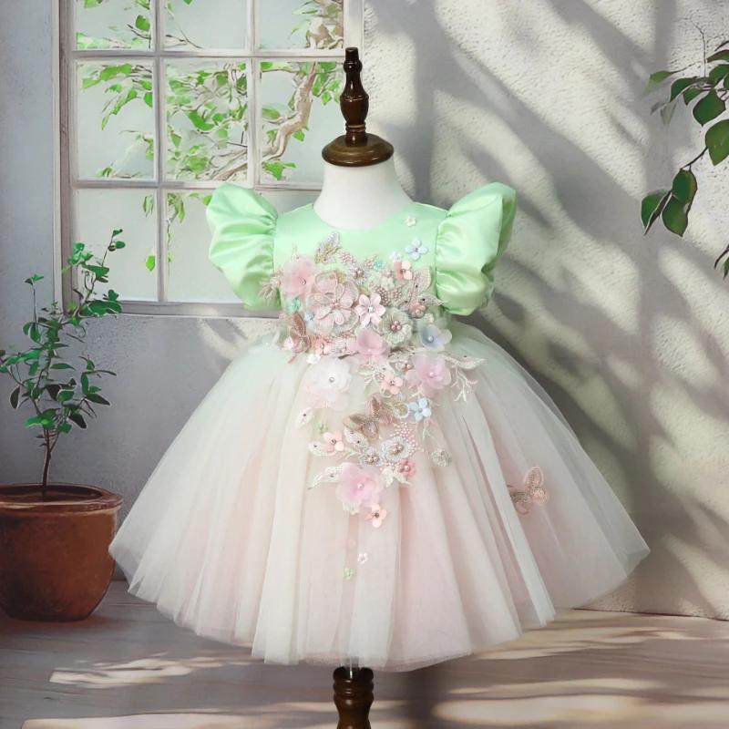 Robe de Princesse Lolita 2026 pour Enfants, Tenue de Cérémonie Formelle avec Appliques Florales 3D,