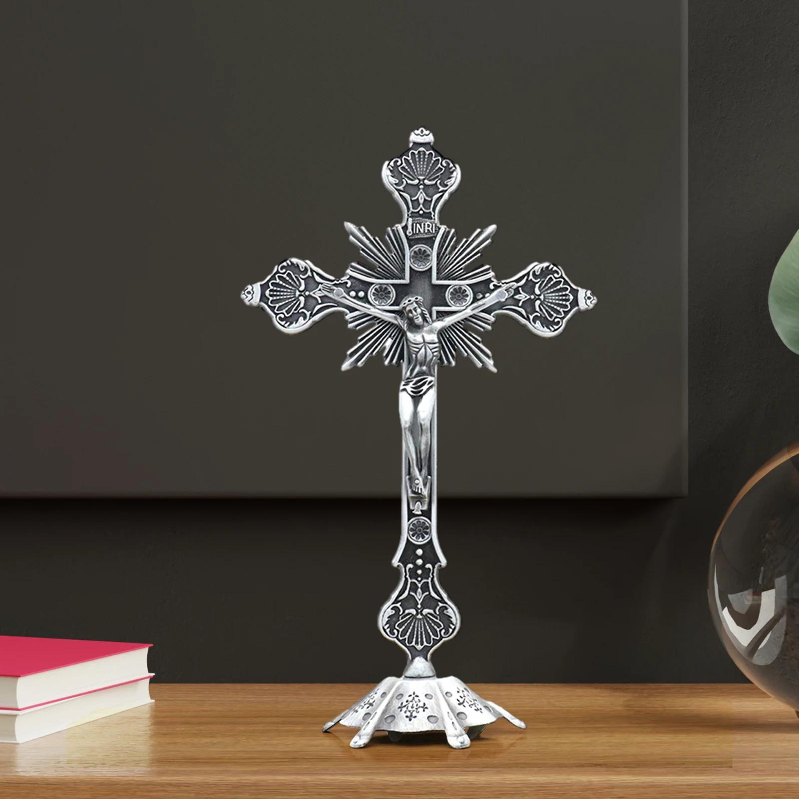 Sculpture de Crucifix de jésus, Statue de croix de jésus, Figurine catholique, Crucifix debout pour