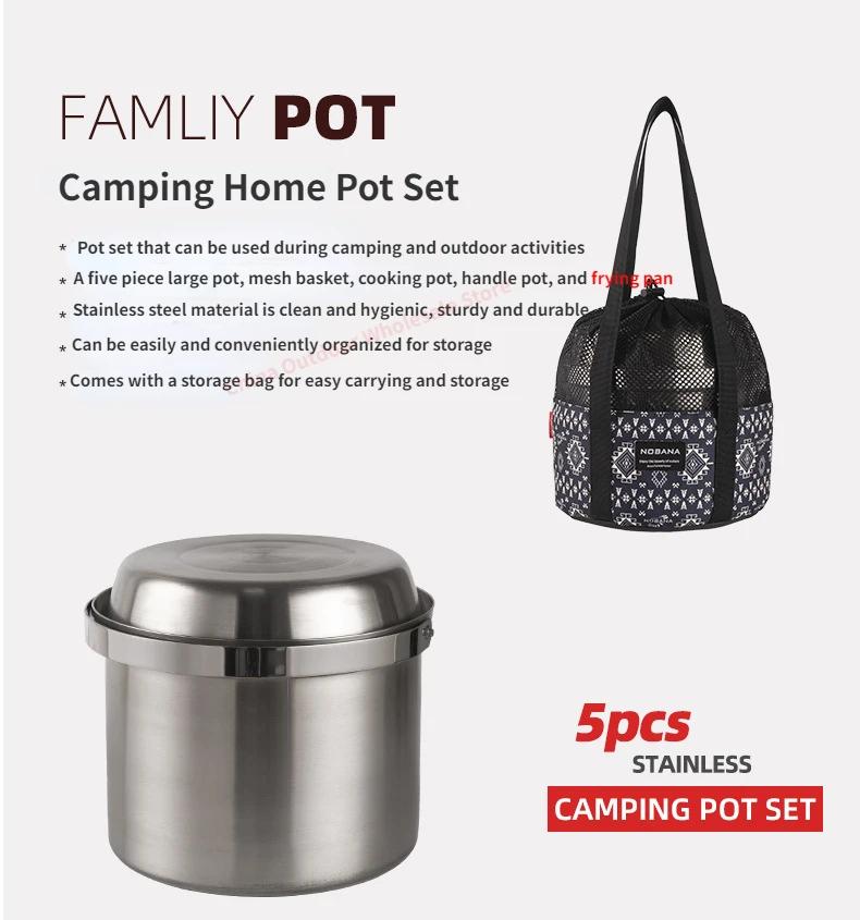 NOBANA plus récent ensemble de casseroles en acier inoxydable en plein air Camping famille Pot ensem