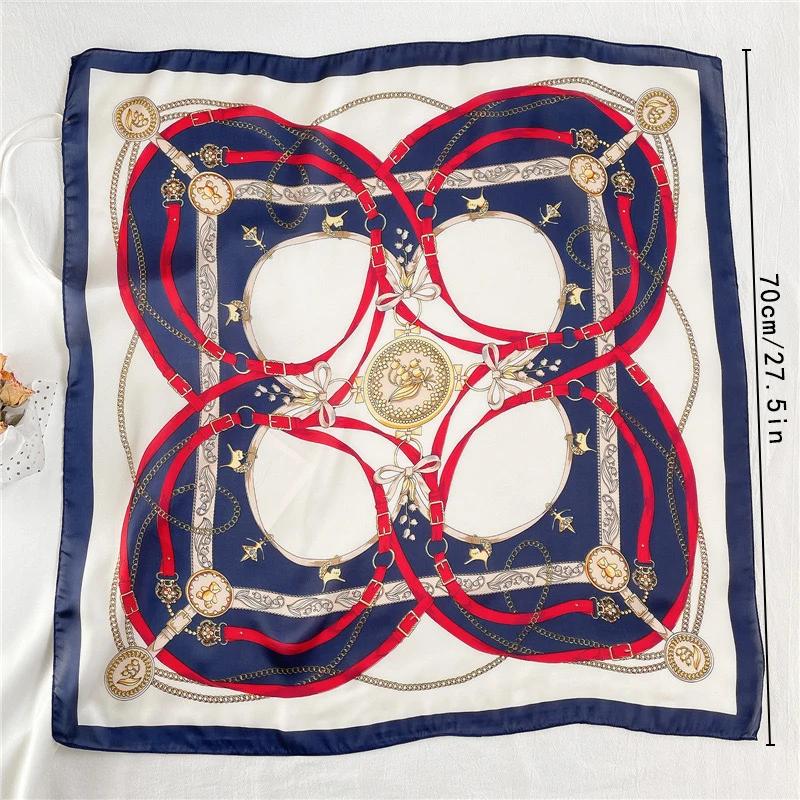 1 pièces 70cm chaîne romaine foulard en soie pour les femmes simulé soie géométrique ronde mode poly