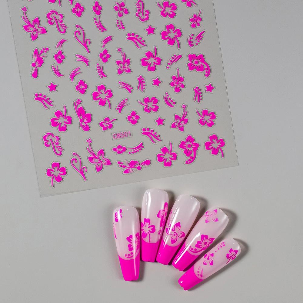 Autocollant 3D fleurs d'hibiscus pour ongles, 1 pièce, pétales de fleurs blancs et noirs, décalcoman