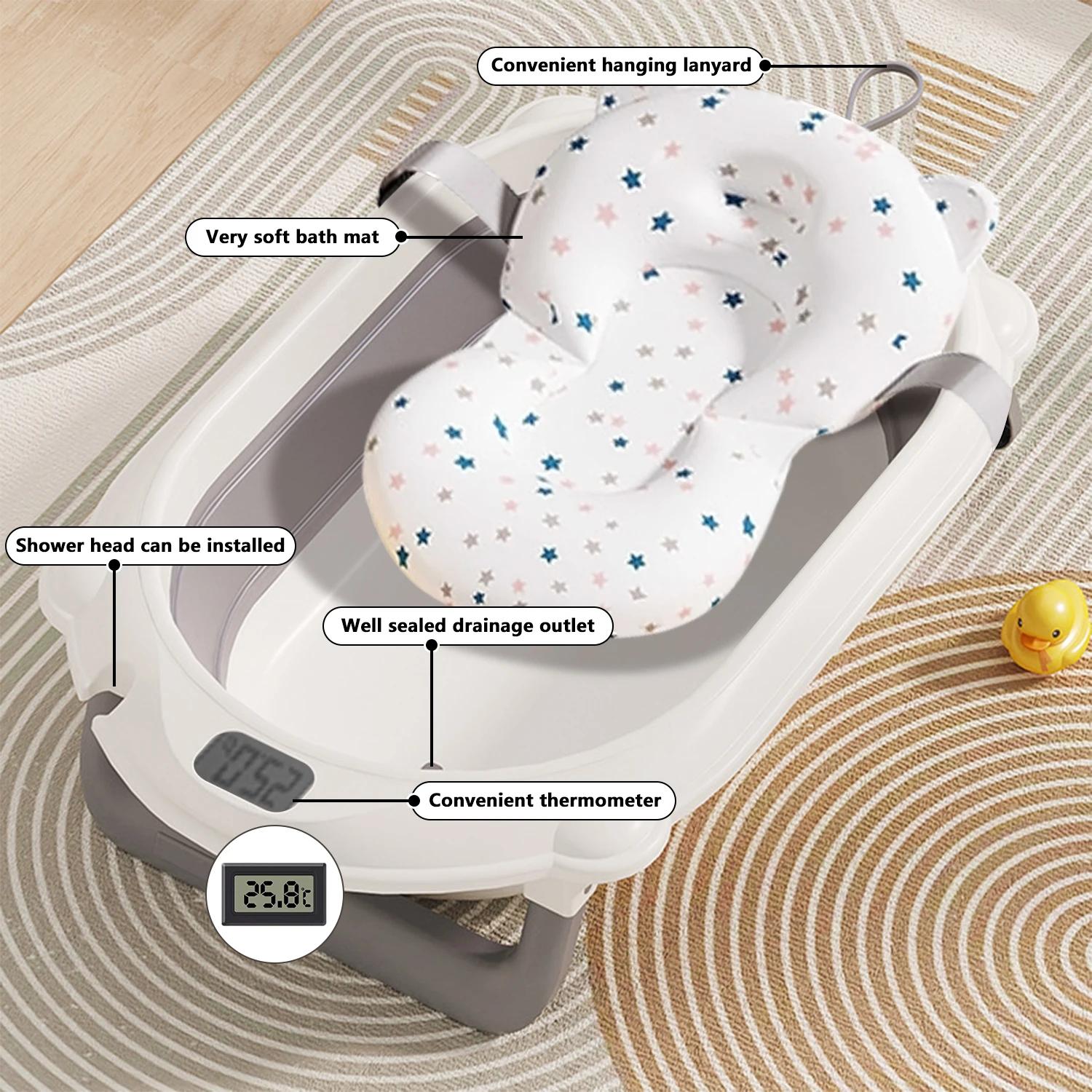 Baignoire pour bébé 3 en 1 avec support, baignoire pliable pour nouveau-né à tout-petit avec thermom
