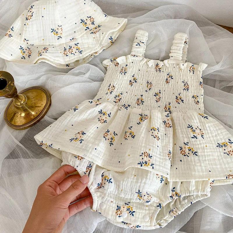 2 pièces été lin Floral infantile nouveau-né bébé filles body actif Floral bébé Camisole une pièce T