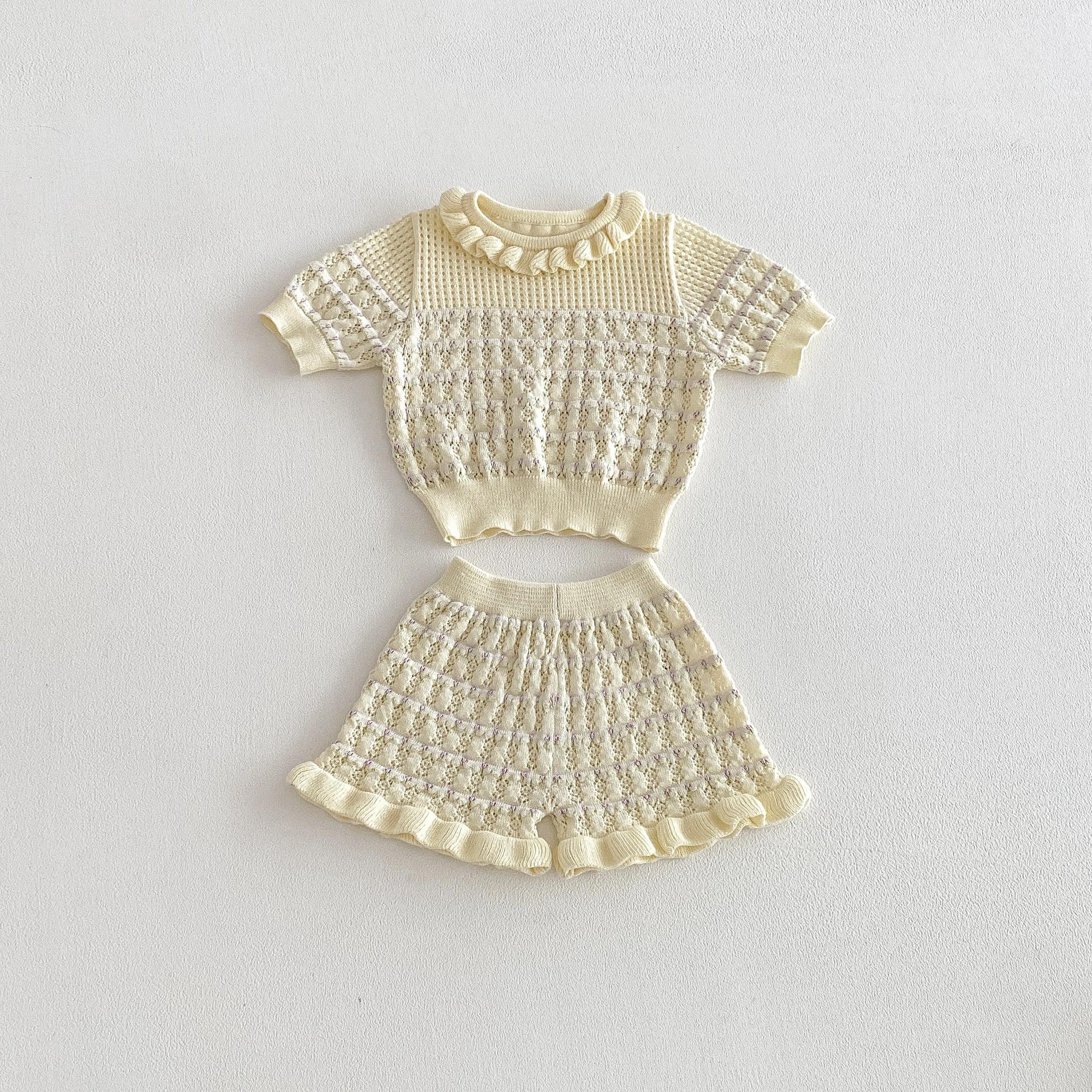 Ensemble décontracté léger et respirant en tricot à manches courtes pour filles, collection été 2026
