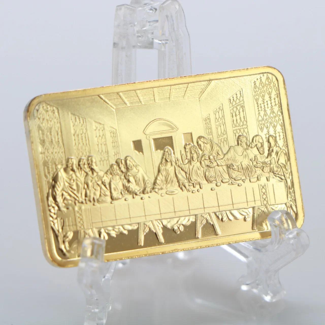 1 pièces dernier dîner Christ jésus barre d'or jésus et ange 1 OZ réplique en or 999 plaqué or lingo