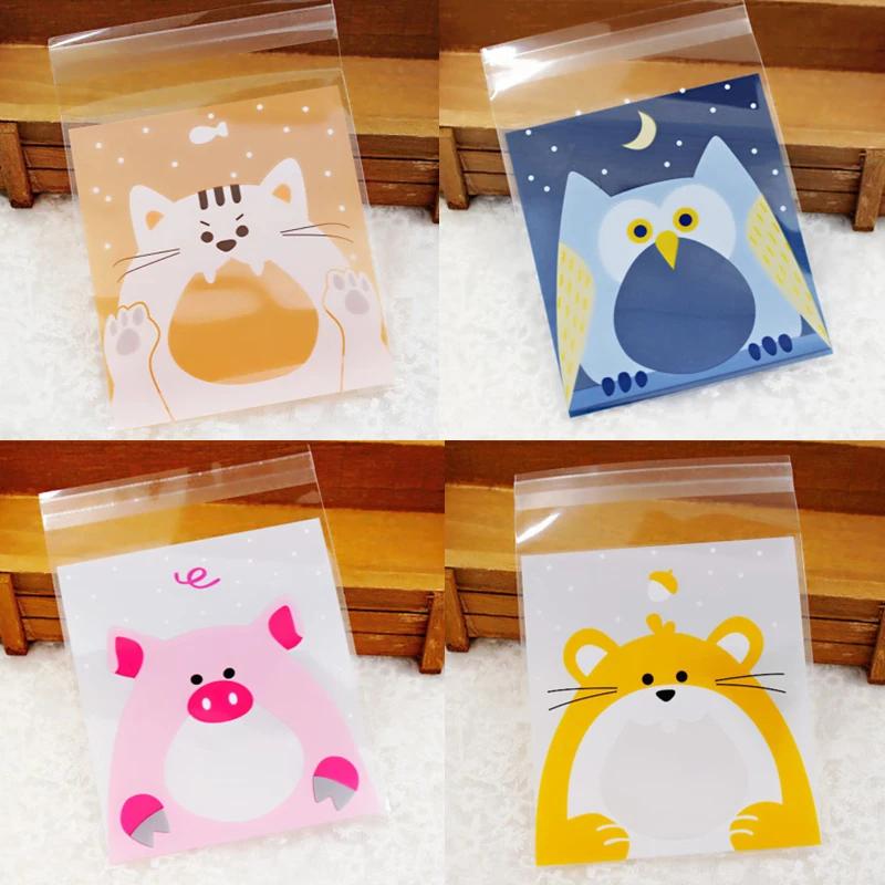 Sac plastique à motif paysage animal 100 pièces, sac cadeau de noël, sac à bonbons de mariage, sac a