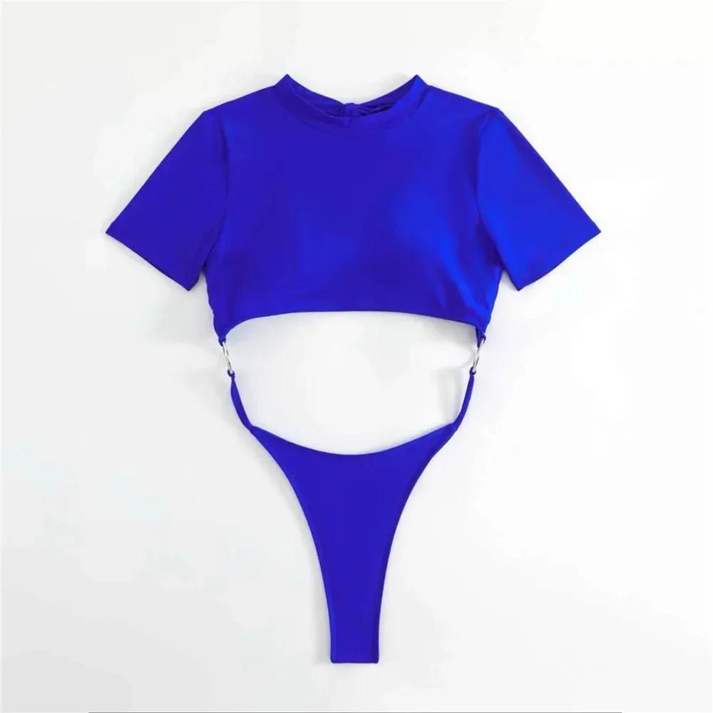 Maillot de bain micro string sexy pour femme, une pièce, 2026, monokini découpé, dos nu, bleu, pour