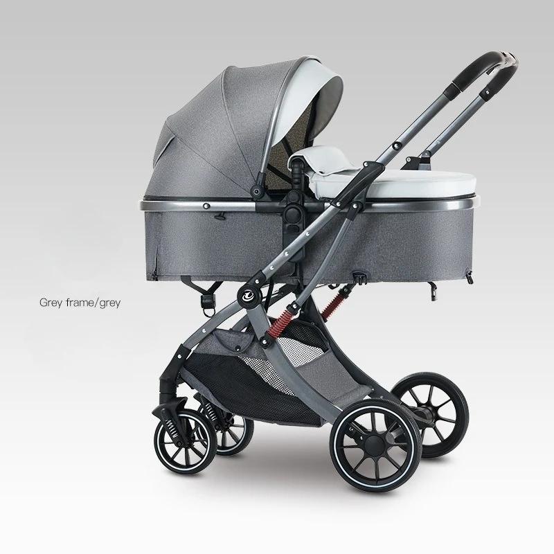 Nouvelle poussette bébé 2-en-1 légère, haute vue, pliable, bidirectionnelle à quatre roues avec mous