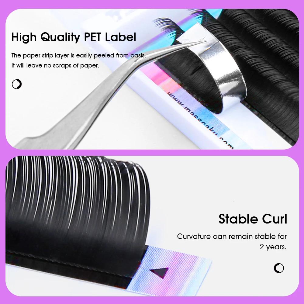 MASSCAKU Faux cils de vison Ellipse Extension de cils plats C/D Curl 0.15 0.20 0.25mm 8-18mm et méla