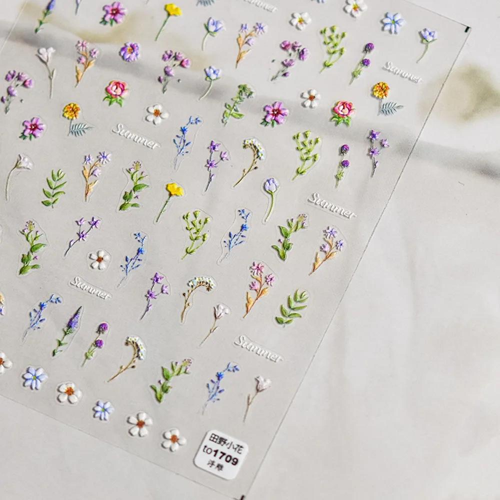 Autocollants pour ongles en forme de fleur, 1 pièce, feuille florale d'été, plante, décalcomanies co