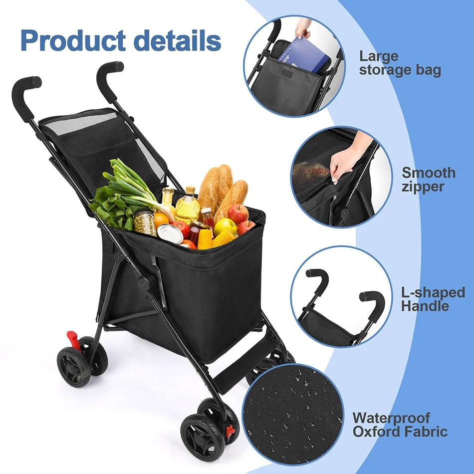 Chariot de courses pliable, portable, durable, léger, sac d'achat sur le marché, 4 roues, poussette