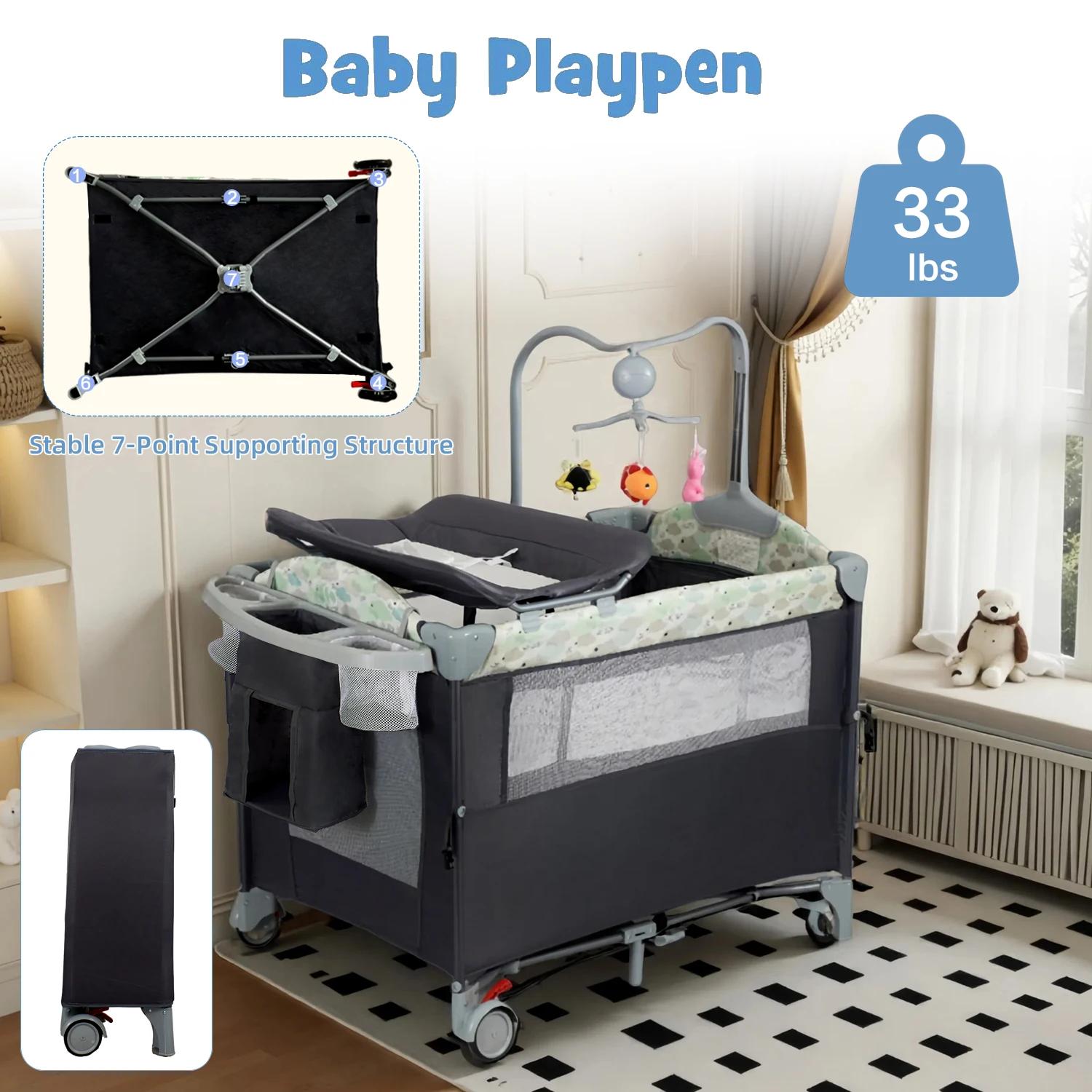 Pack n Play Playard portable avec couffin, berceau de voyage pour bébé avec table à langer, lit de p
