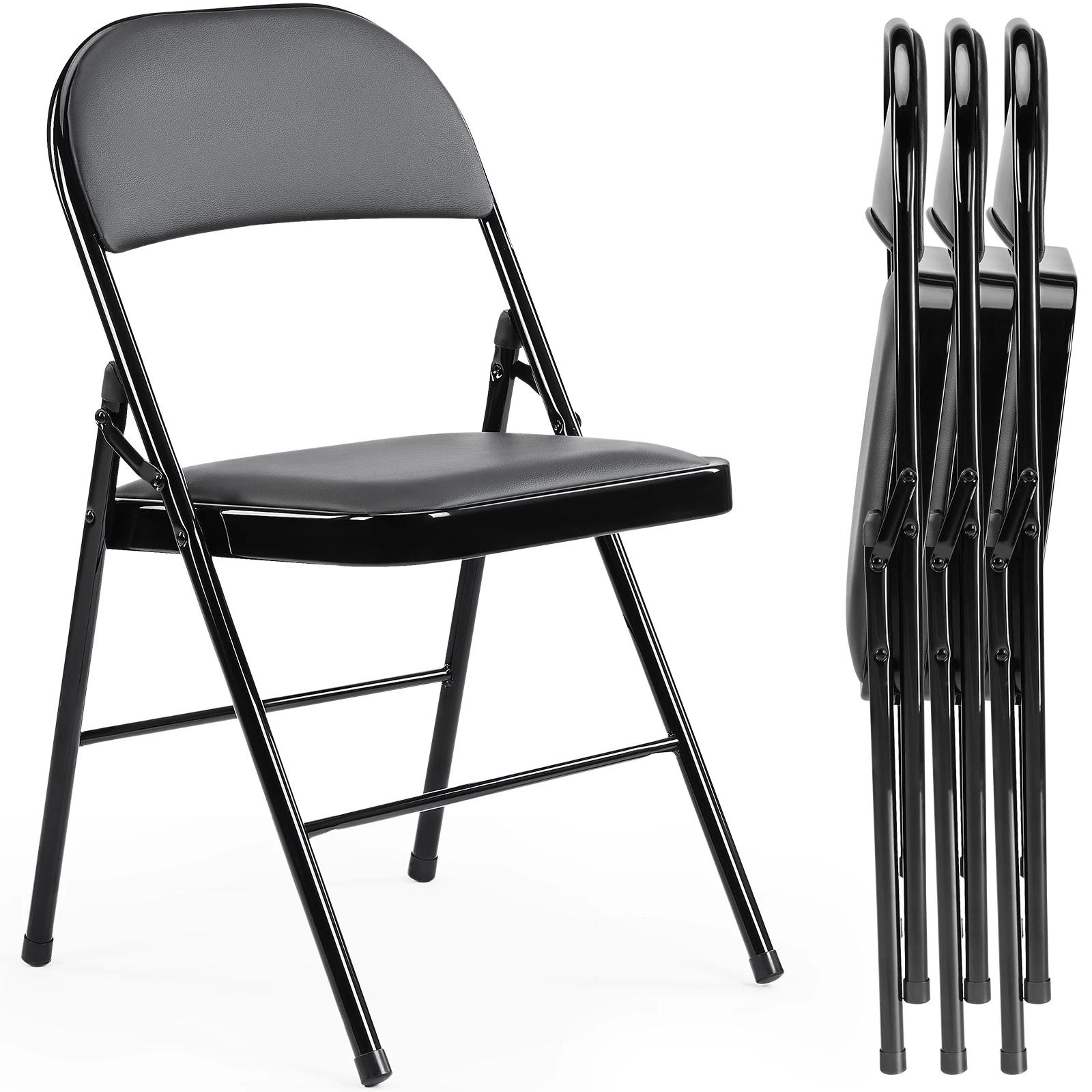 JIAN-Lot de 4 chaises pliantes rembourrées en cuir, en métal robuste, facile à utiliser, rangement,