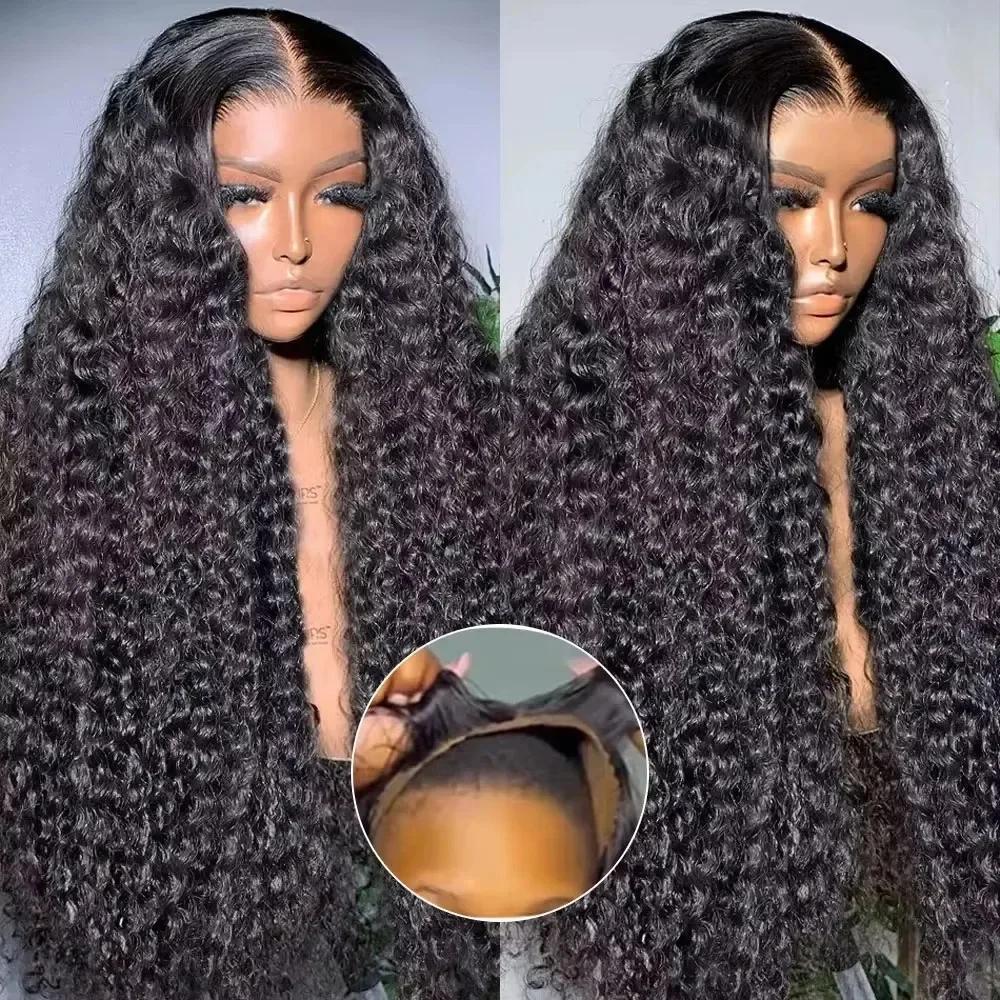 Perruque sans colle cheveux humains prête à porter deep wave brésilienne lace front bouclé HD 360 fu