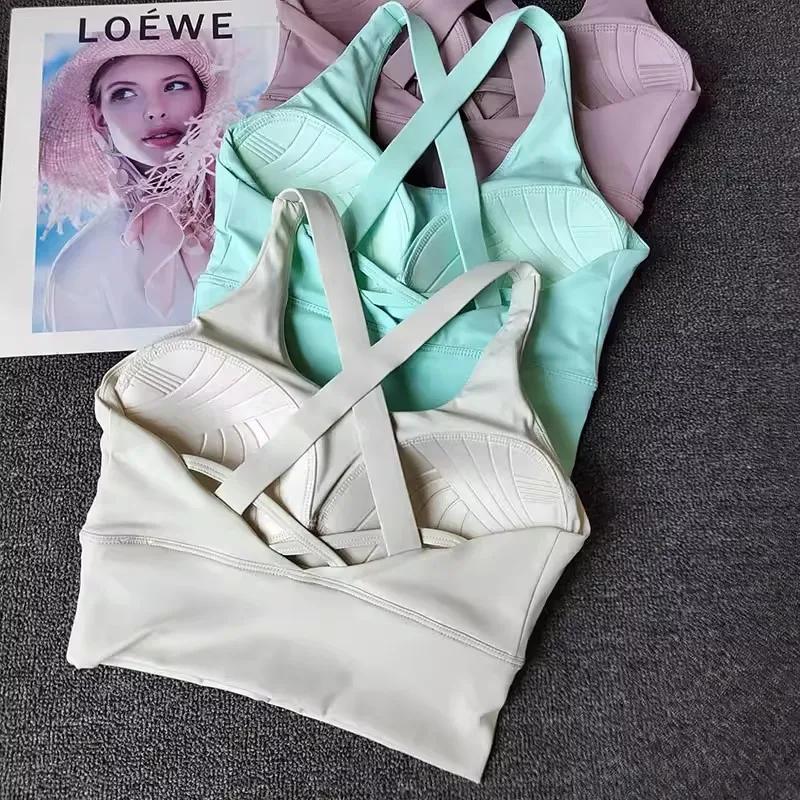 Soutien-gorge de sport intégré à bonnets fixes pour femme, débardeur d'entraînement dos nu pour la c