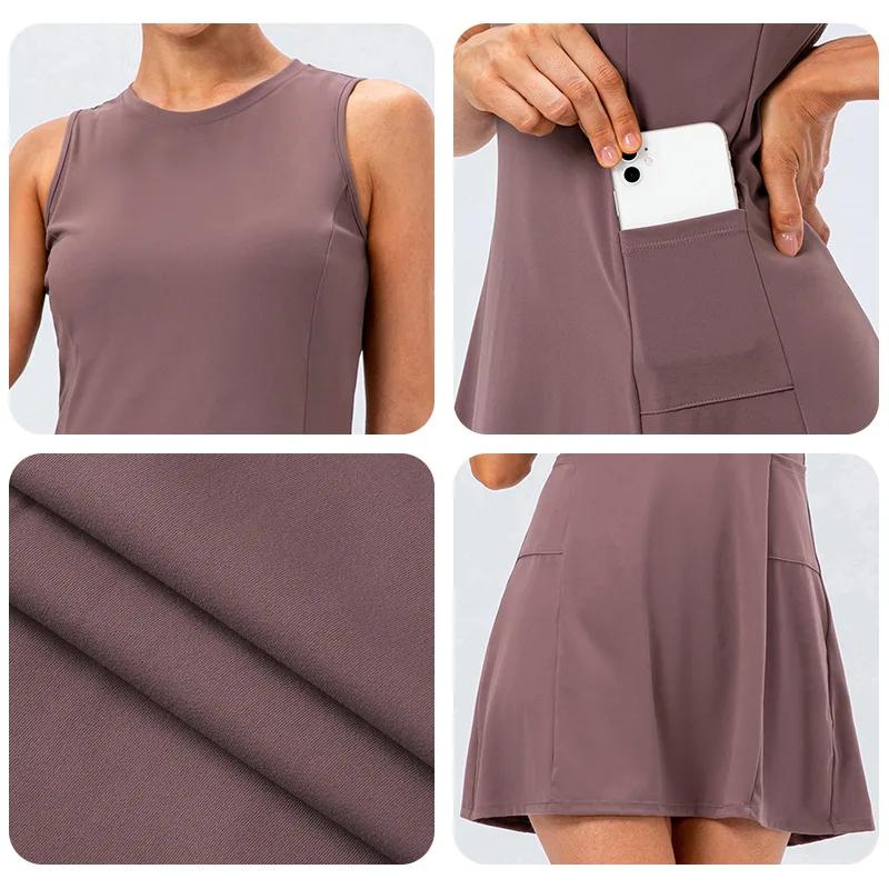 Robe de tennis avec short séparé pour femme, ensemble de jupes de sport fibrGolf avec poches, entraî