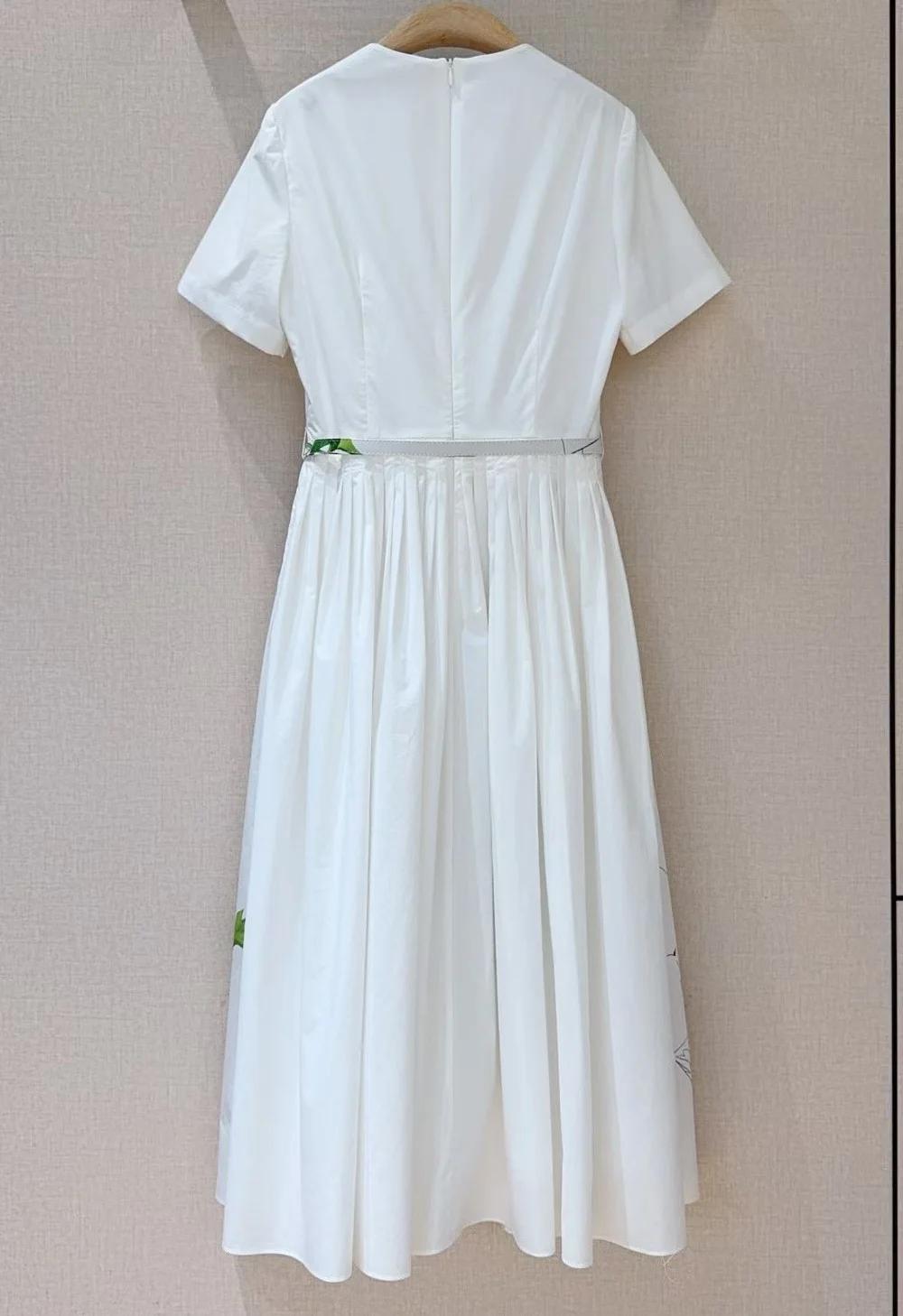 Top qualité nouveau 2026 printemps été robe femmes feuilles vertes imprimé fleuri poche Patchwork ma