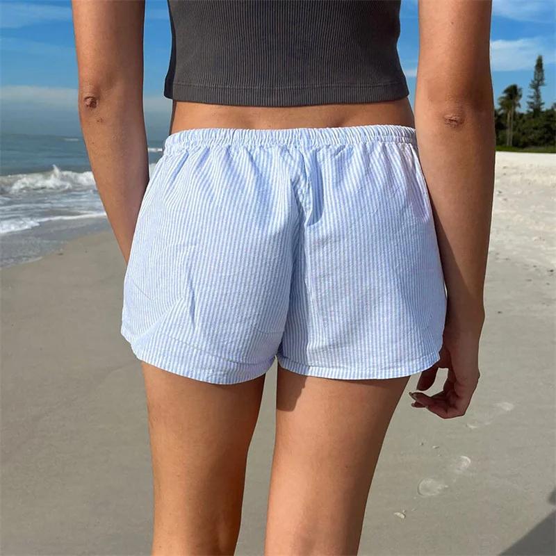 Short à rayures décontracté pour femmes, vêtements Y2K, proximité Wstring, taille élastique, coupe a